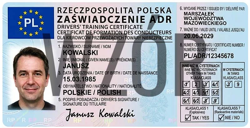 Oficjalne Zaświadczenie ADR